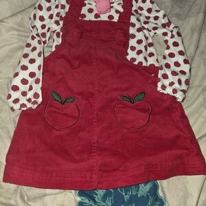 Isaac Mizrahi Red Corduroy Dress with Apple Print Shirt 24 Months Baby Girl 🍎🍎
